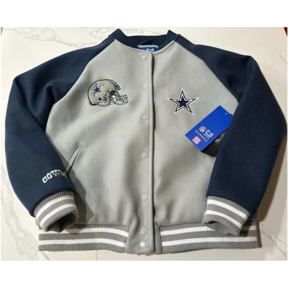 NFL Ultra Game Dallas Cowboys Varsity Jacket Grey Navy Blue Mens Medium New
